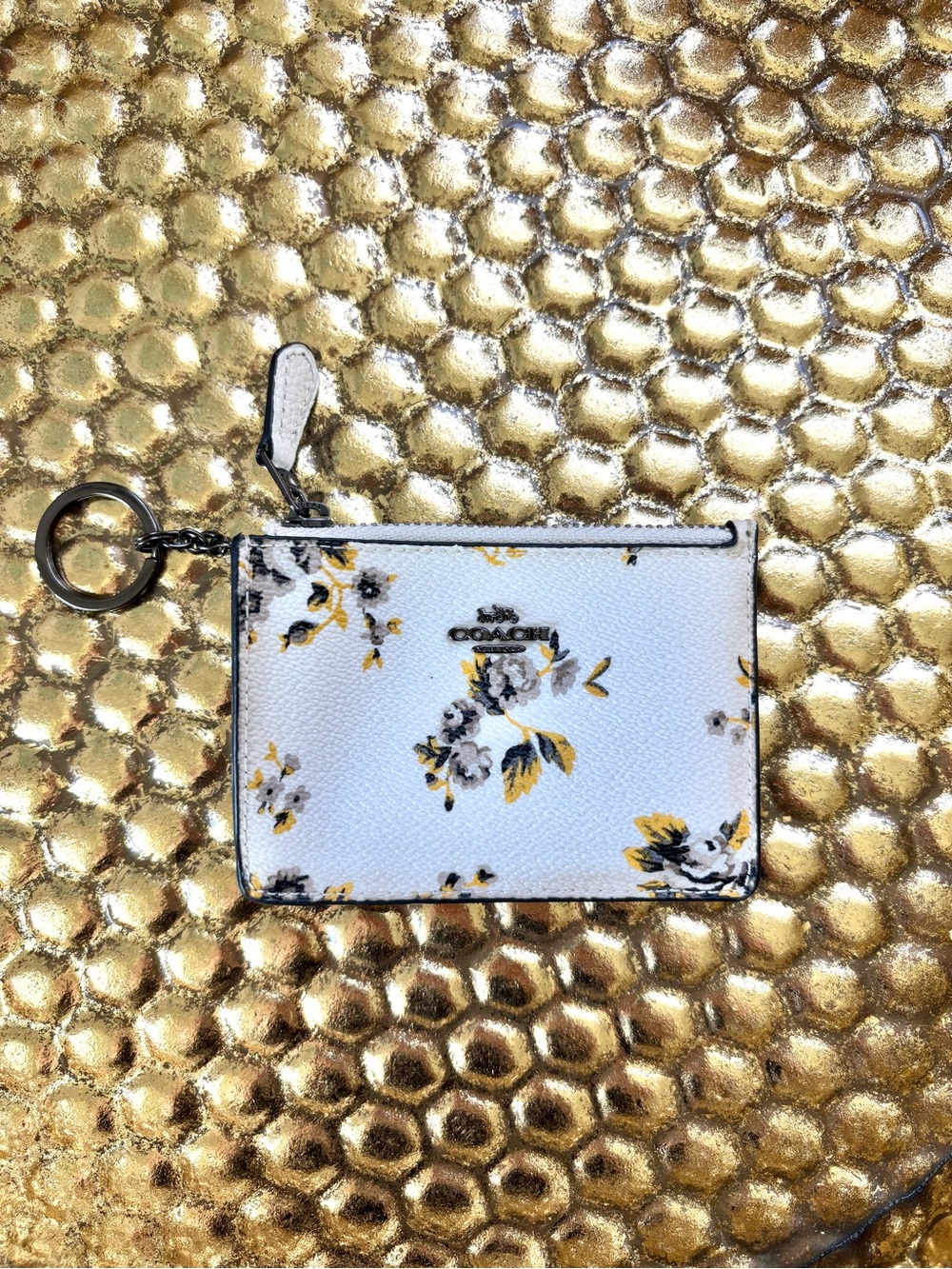Coach Floral Print Zip Card and Key Ring Case